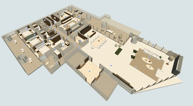 Aurelis Level 1 apartment shown as an interactive 3D dollhouse