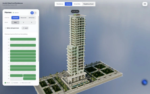 Aurelis tower with the interactive floor-by-floor availability selector
